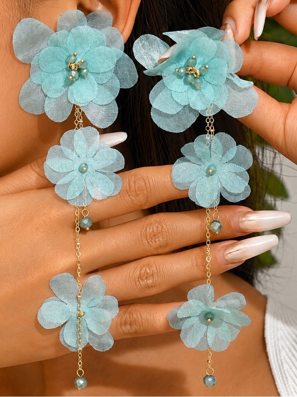 Aqua Floral Drop Earrings - Elegant Women Jewelry